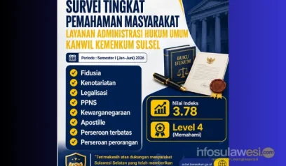 Masyarakat Sulsel Dinilai Paham Layanan AHU, Indeks Pemahaman Kanwil Kemenkum Sulsel Capai 3,78