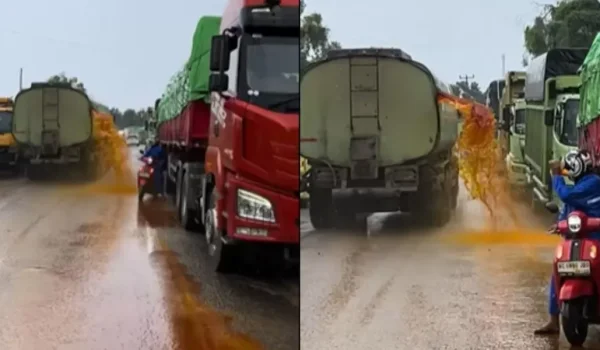Viral Truk Tangki CPO Bocor di Jalur Lintas Sumatera Banyuasin