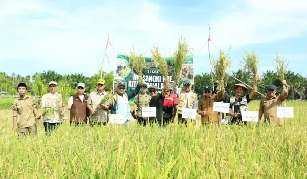 Sekda Kabupaten Donggala Rustam Efendi bersama mahasiswa dari UGM dan Untad KKN PPM) UGM dan Universitas Tadulako di Desa Limboro, Kecamatan Banawa Tengah, Rabu (8/7/2026). Pemkab Donggala