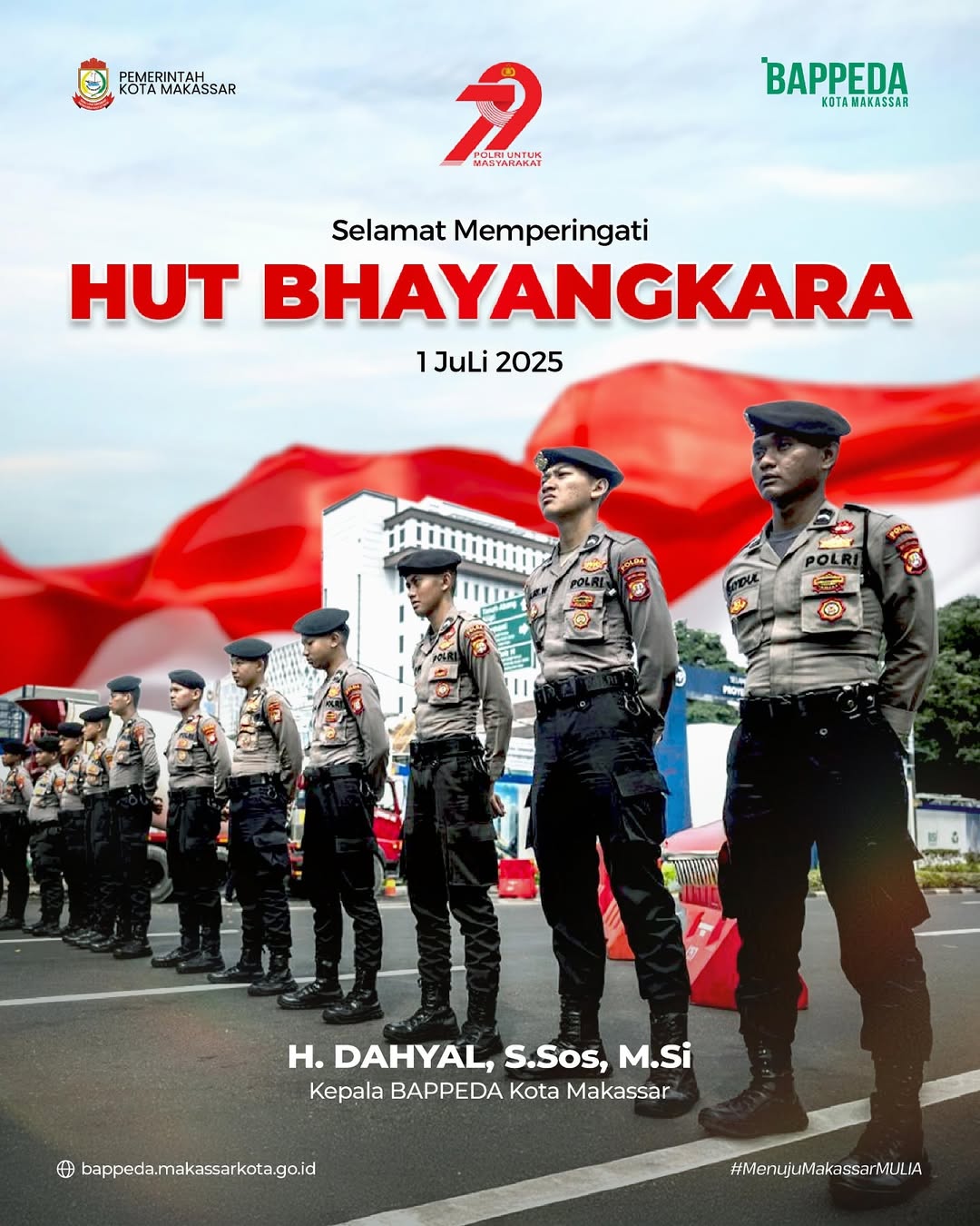 Dirgahayu_Hari_Bhayangkara_ke-79!_Selamat_dan_sukses_kepada_seluruh_jajaran_Polri._Jaya_selalu_dalam_bertugas_demi_keamanan_dan_ketertiban._Bersama_Polri,_Makassar_Hebat!